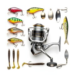 Modern Fishing Lures, Reel, and Tackle Set