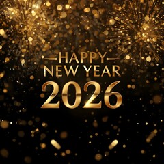 Luxury Happy New Year 2026 with Golden Fireworks Celebration Background.