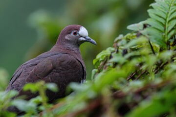 Beautiful pale winged pigeon in lush greenery of a natural habitat.