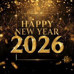 Luxury Happy New Year 2026 Golden Glitter Celebration Background.