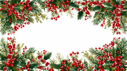 Festive Watercolor Christmas Berries Frame Holiday Background