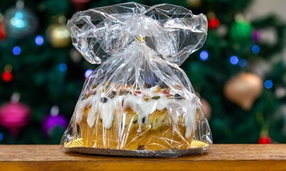 Festive Panettone with Candied Fruits and Icing for Christmas