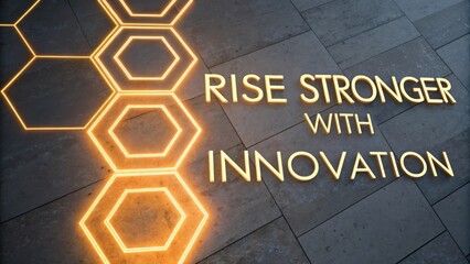 Glowing hexagonal design with Rise Stronger text