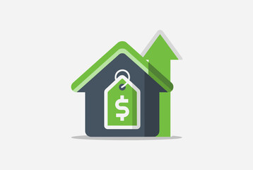 Growing Home Value with Dollar Sign Price Tag and Upward Arrow