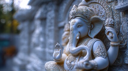 Fototapeta premium Majestic Ganesha Sculpture with Intricate Details and Divine Presence
