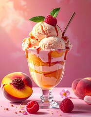 Pfirsich-Melba-Eisbecher