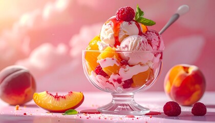 Pfirsich-Melba-Eisbecher