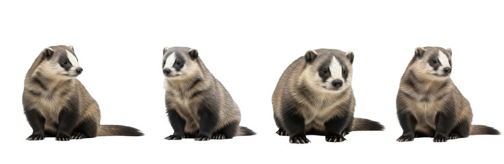 Set of Cute Groundhog Animal Poses, realistic wildlife illustration, isolated on transparent PNG...