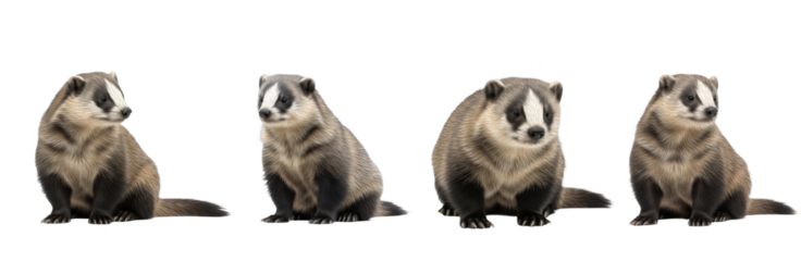 Set of Cute Groundhog Animal Poses, realistic wildlife illustration, isolated on transparent PNG background, oil paint