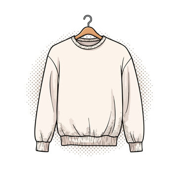 Cozy Cream Crewneck Sweatshirt on Hanger - Minimalist Fashion Apparel Illustration.