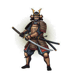 Obraz premium Japanese Warrior Samurai with Swords in Traditional Armor, Ready for Battle.