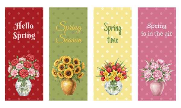 Spring flower bouquets in glass vases bookmarks