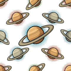 Fototapeta premium Retro Pop Art Planet Saturn Seamless Pattern Illustration.