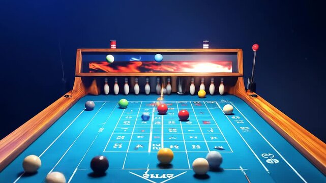 A vibrant and dynamic illustration of a shuffleboard game set, creating a captivating scene.
