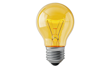 Lit bulb with filament glowing amber, against a dark backdrop