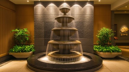 Elegant tiered fountain in a modern lobby setting
