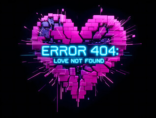 Pixelated Broken Heart Error 404 3D Badge