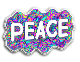Psychedelic 60s wavy holographic sticker "PEACE".