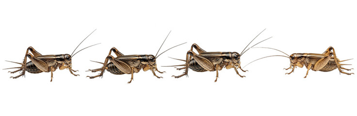 Set of Cricket Insect Collection, Realistic Brown Field Cricket Illustration in Multiple Poses, Isolated on Transparent PNG Background, Oil Paint