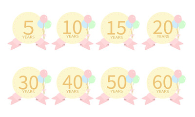 周年行事に使える手描きのかわいいお祝いアイコンセット