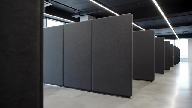 Modern interior design featuring modular partition walls in a spacious exhibition hall