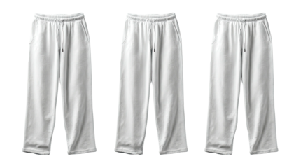 Three white sweatpants displayed together