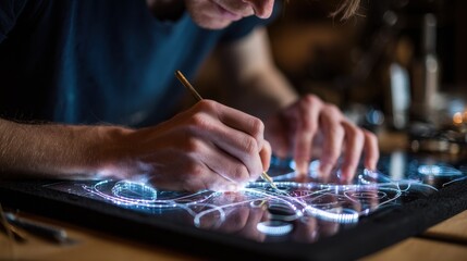 Artist Creating Digital Art Using Innovative Technology and Tools