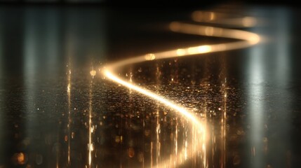 Elegant Pathway of Gold Light on Smooth Reflective Surface