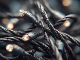 Close-Up of Twisted Christmas Lights with Soft Glowing Bulbs