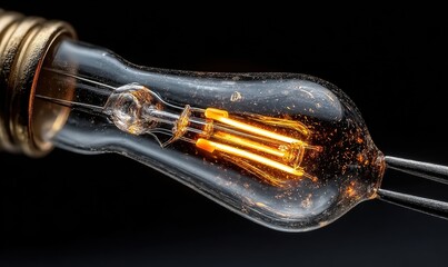 Vintage Light Bulb with Glowing Filament on Dark Background