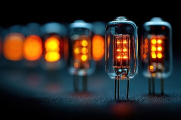 Vintage Glass Tubes with Orange Glow on Dark Background