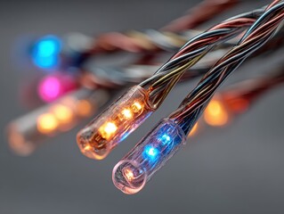 Vibrant LED Lights of Twisted Wires on a Gray Background