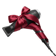Professional hairdryer wrapped with a red ribbon, transparent background
