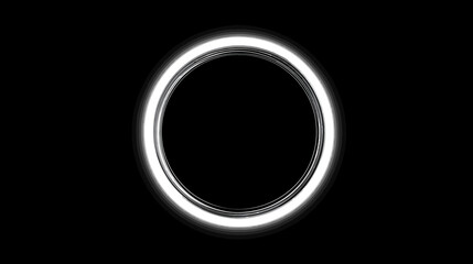 Abstract Glowing White Circular Frame Loop on Black Background, Modern Neon Light Effect, Futuristic Technology Concept