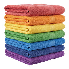 Stack of colorful rainbow towels, transparent background