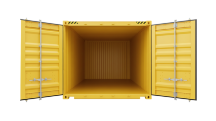Open yellow shipping container ready for cargo transport, ideal for logistics and storage solutions, transportation of goods