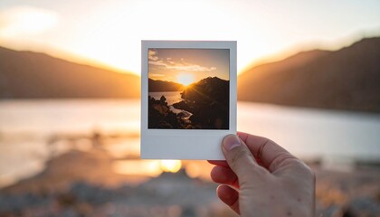 夕暮れ逆光の手持ちポラロイド写真モック