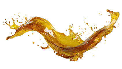 Splashing golden liquid curves, isolated on a dark, solid background