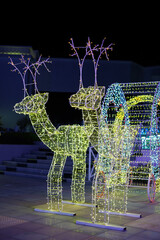 Illuminated reindeer decorations with colorful lights