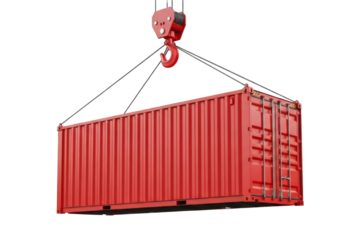 Efficient red shipping container lifted by crane for global trade and logistics solutions