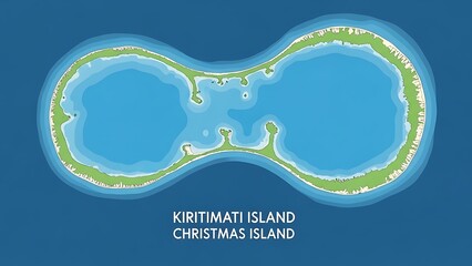 Illustrated Colorful Aerial Kiritimati Island Topography Map Destination Geography