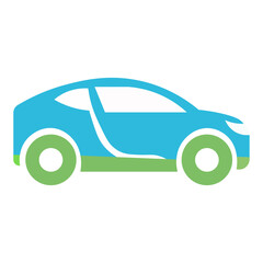 Modern blue car with green wheels and white accents, minimalist design