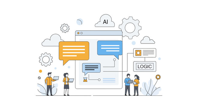 Artificial intelligence and technology concept with people and data.