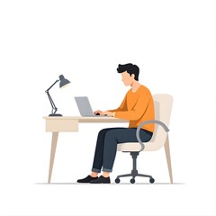 Flat Illustration of Person Working on Laptop