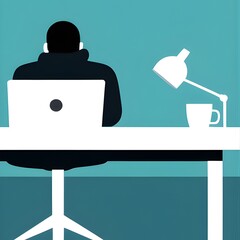 Flat Illustration of Person Working on Laptop