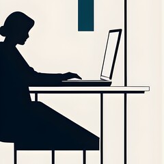 Flat Illustration of Person Working on Laptop