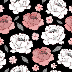 Ethnic Ikat floral seamless pattern. Embroidery , floral vintage pattern. flower pattern seamless, silhouette of hibiscus flowers, hand drawn botanical.