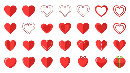 Collection of various red heart icons and symbols displayed on a white background