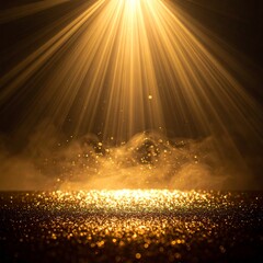 ゴールドのスポットライトとグリッターが舞うステージ背景（ラグジュアリー／受賞演出）
