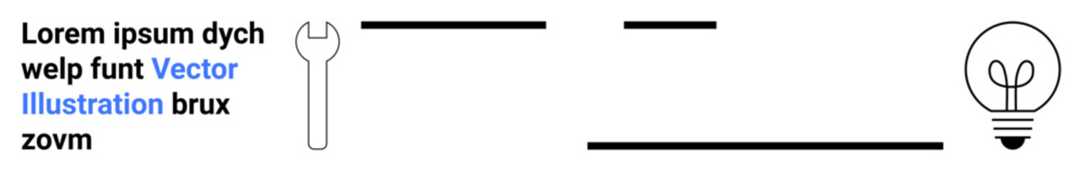 Innovation, creativity, development, problem-solving, technology, engineering. A wrench and a lightbulb with placeholder text and minimal lines. Innovation and creativity concept © robu_s